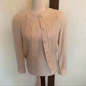 Cream Cable Knit Cardigan Sweater - Size 6